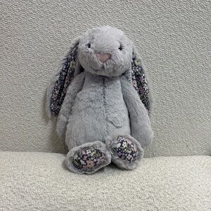 Jellycat Gray Plush Bunny with Floral Ears